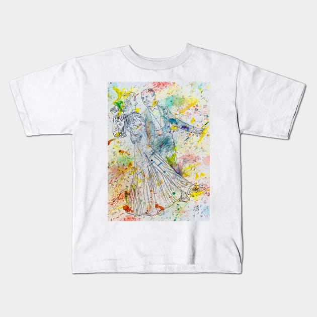 FRED ASTAIRE and GINGER ROGERS watercolor portrait .2 Kids T-Shirt by lautir